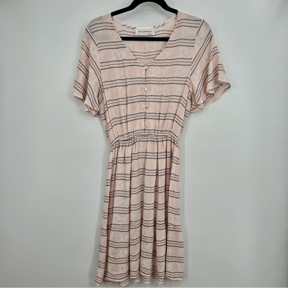 Self Contrast Arie Buttoned Flutter Sleeve Dress Mini Striped Summer Light S - Picture 4 of 9